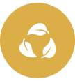 Recycling symbol with leaves on gold background